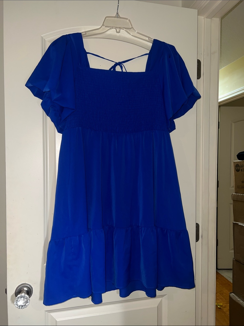 Women’s Royal Blue Flutter Sleeve Smocked Dress